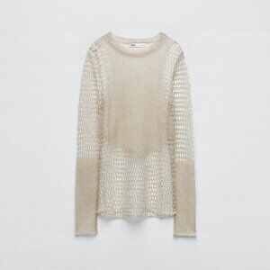 Zara Metallic Gold Mesh Top